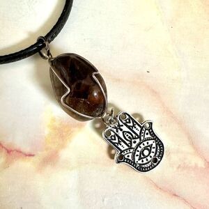 Heat Treated amethyst hamsa charm pendant